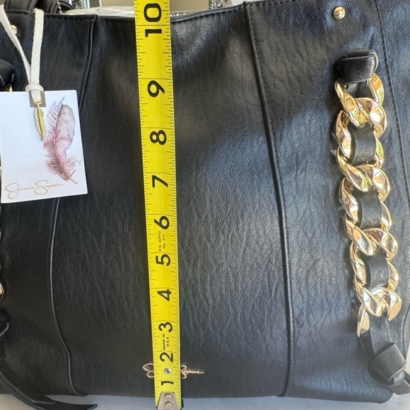 Black faux Leather Tote Bag with Gold Chain by Jessica Simpson - Picture 8 of 9